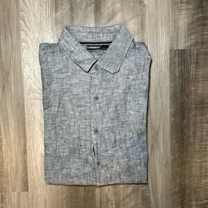 Livergy Linen Blend Short Sleeve Button Down - Medium